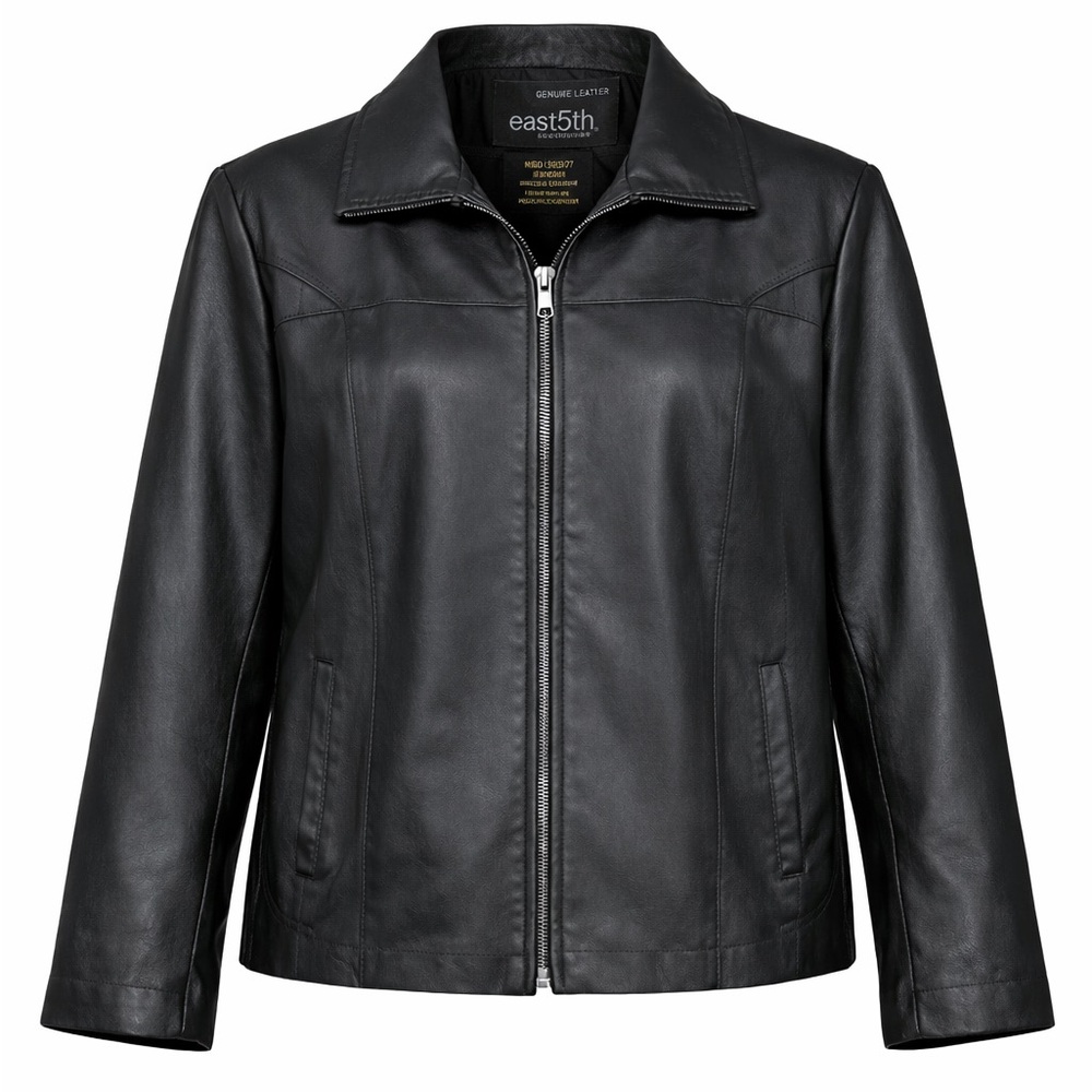 East 5th Black Genuine Leather Moto Jacket Zip Front Boxy Classic‎ Women M